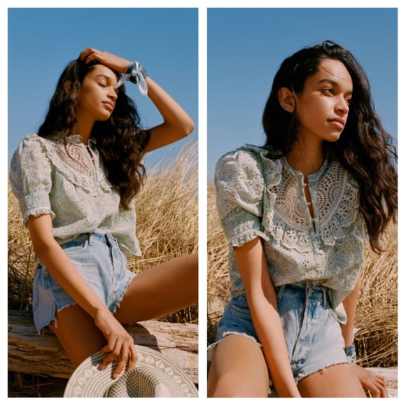 Anthropologie XL Dreamer Ruffled Eyelet Blouse NWT - Picture 1 of 15